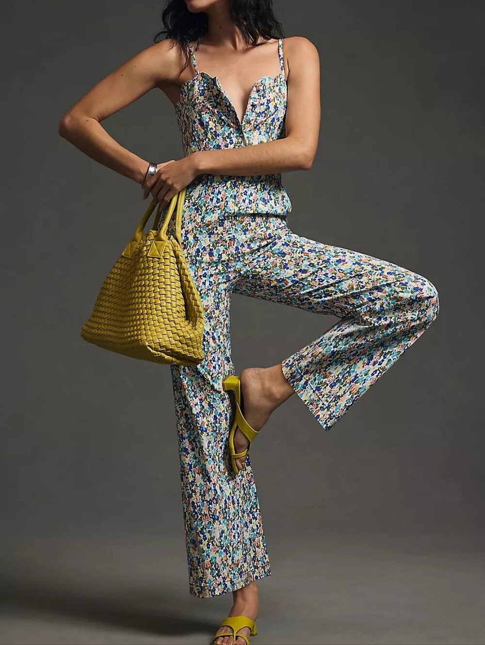 Maeve Anthropologie Jumpsuit Size 4 Blue Floral Wide Leg Sleeveless